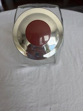 Vintage Clear Glass Canister with Silver Lid and Red Accent